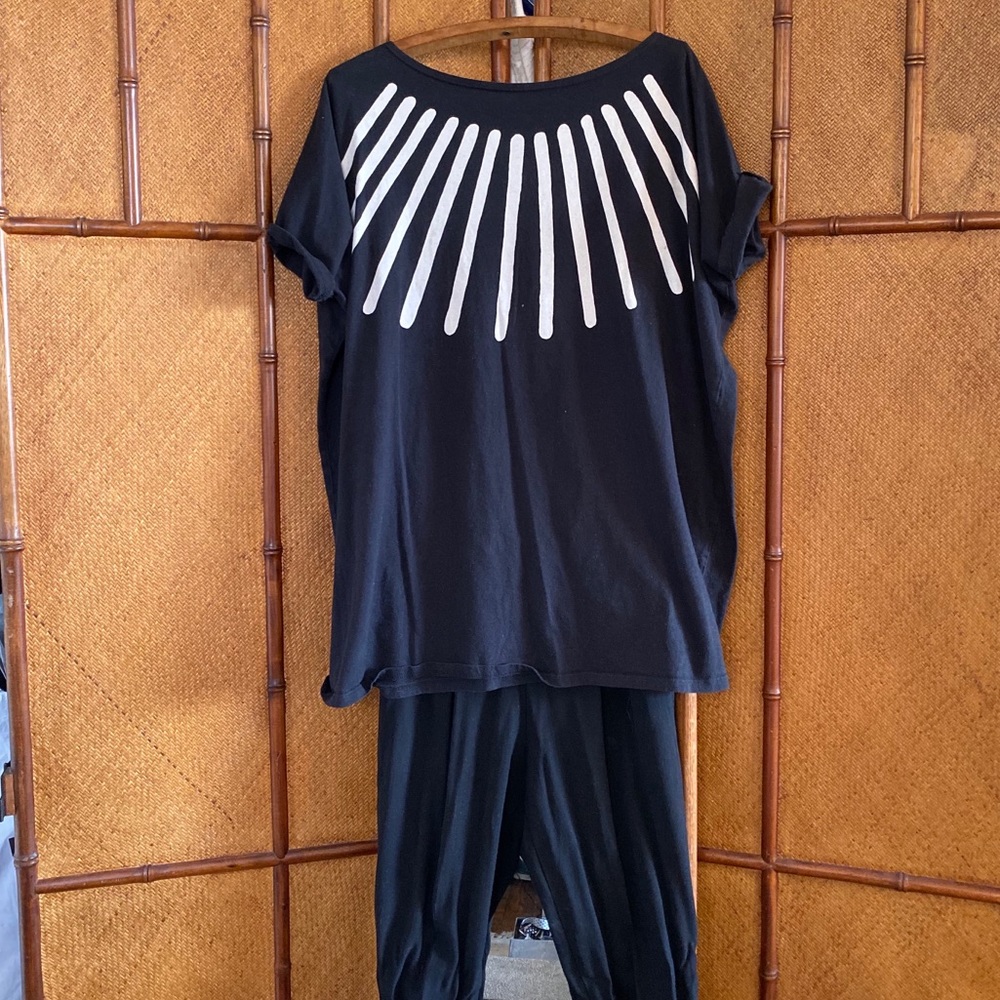Wide Scoop Neck Black T Shirt